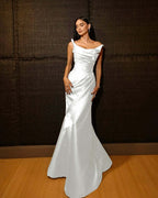 Shining Wide Shoulder Straps Sleeveless Long Mermaid Prom Dress With Pleated YK0715