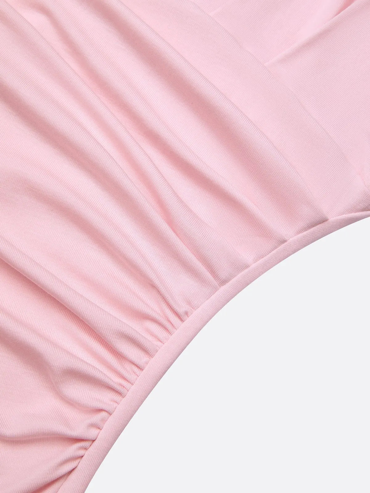 Pink Ruched Peplum Knit Lyocell Deep V Neck Sleeveless Bodycon Midi Dress
