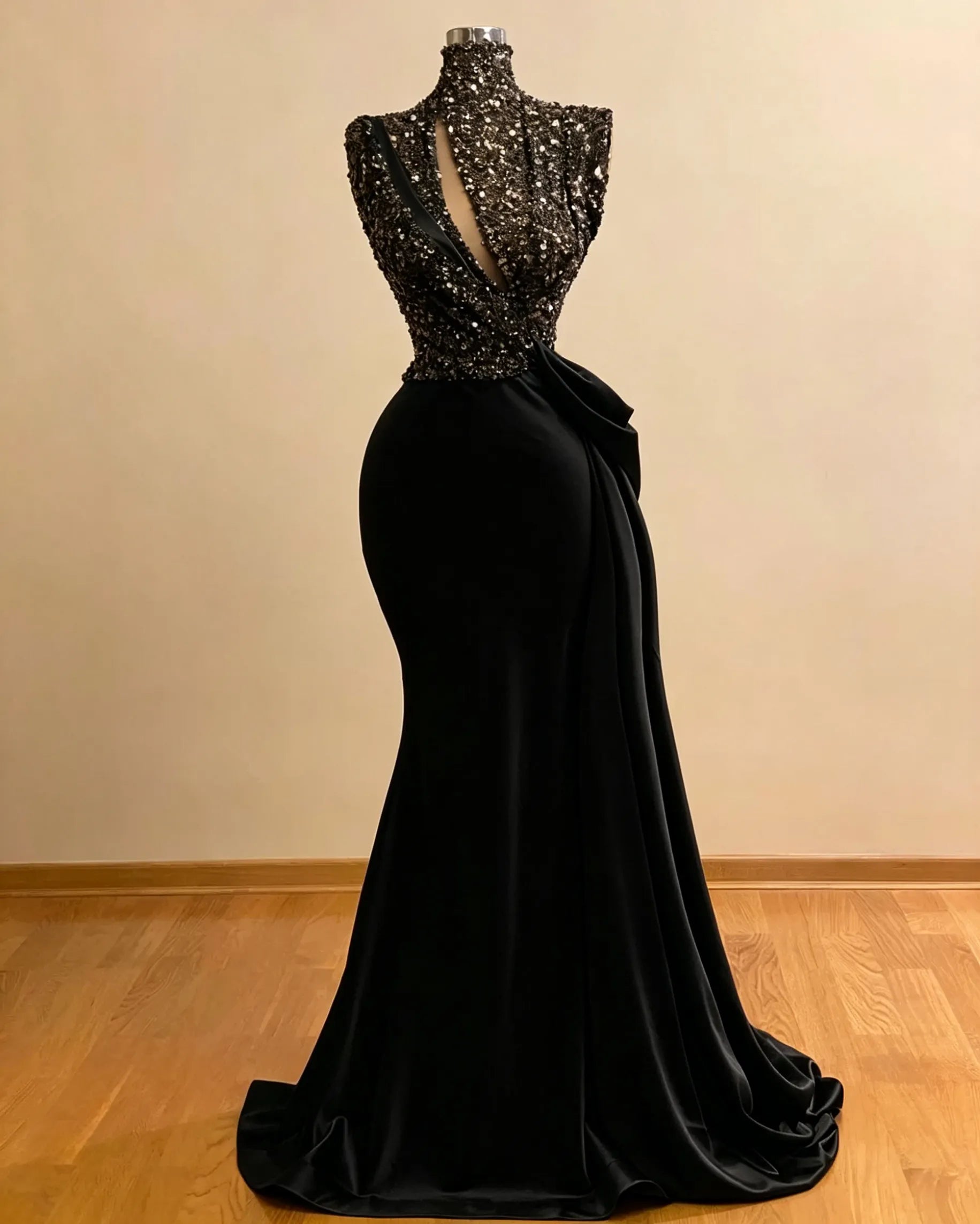 Cocoslly High Neck Sleeveless High Waist Long Mermaid Prom Dress With Sequins | Green Satin ZC0388