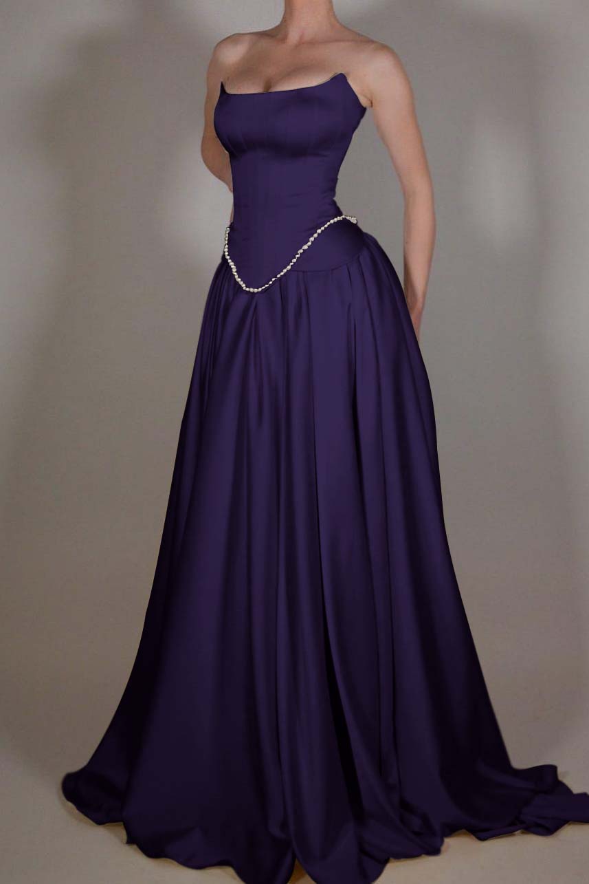 Cocoslly Strapless Sleeveless Long A Line Prom Dress With Pleated Beading