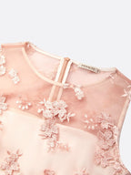 Pink Lace Embroidery Applique Crew Neck Sleeveless Sheath Maxi Dress