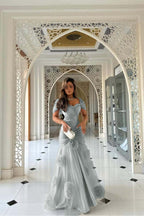 Sweetheart Short Sleeves Long Mermaid Prom Dress With Pleated WQ0144