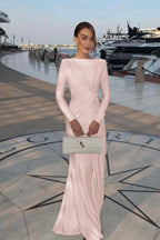 Chic Jewel Long Sleeves Mermaid Long Prom Dress With Pleated XJ0364