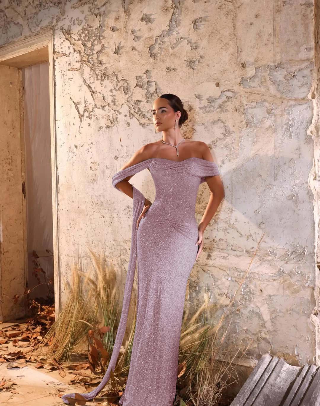 Off-The-Shoulder Strapless Sleeveless Long Pleated Mermaid Prom Dress With Sequins And Ruffle YK0709