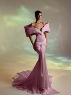 Deep V-Neck Strapless Long Pleated Mermaid Prom Dress With Ruffles And Beadings YK0707