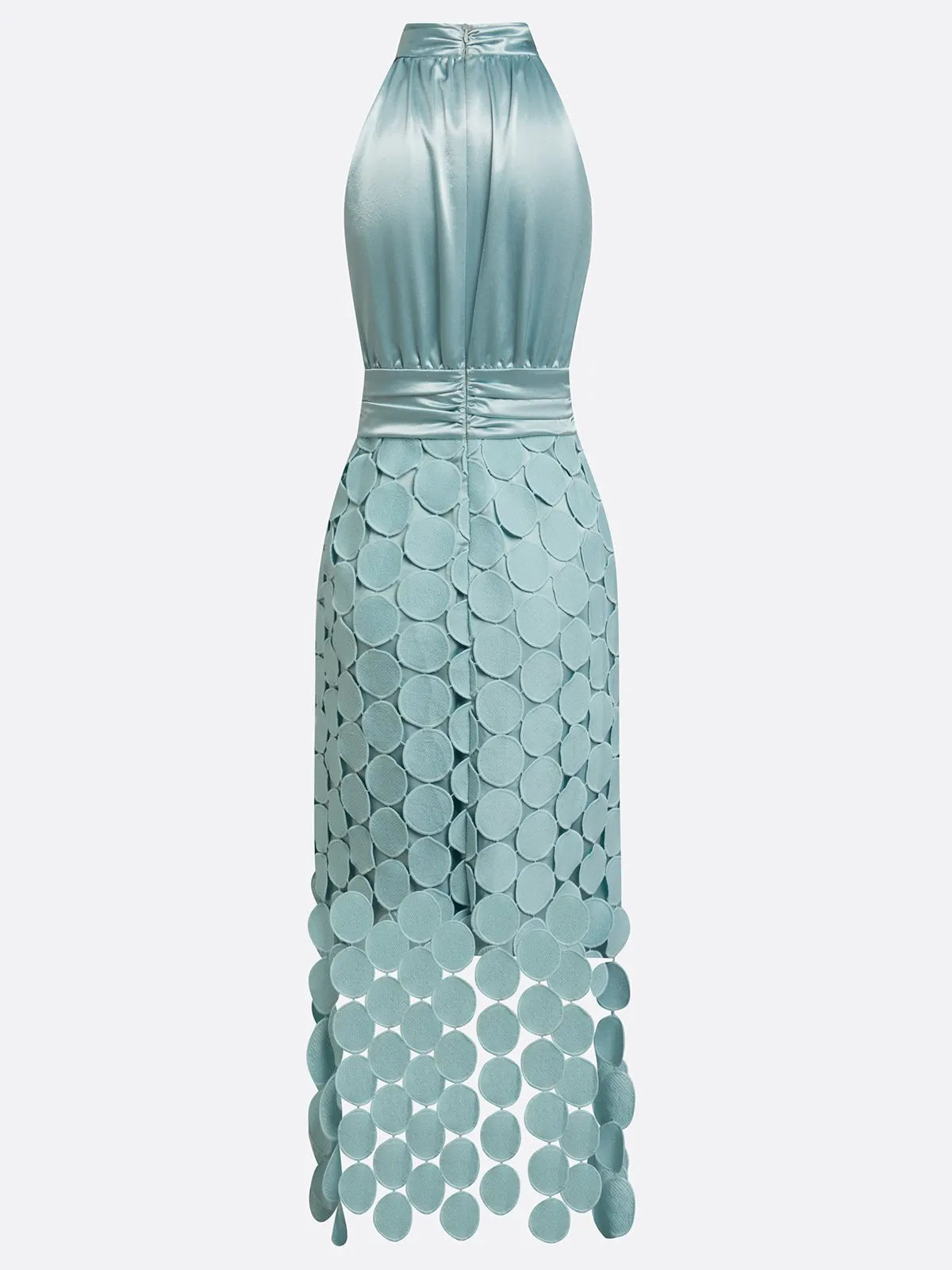 Women Light Green Satin Ruched Halter Neck Sleeveless A-Line Midi Dresses
