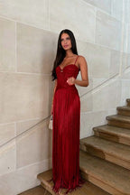 Cocoslly Spaghetti Straps Sleeveless High Waist Long Prom Dress With Tassel And Rhinstone | Champage Chiffon WQ0759