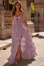 Strapless Sleeveless Long Split Prom Dress With Pleated Beading WQ0129