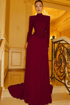 Cocoslly High Neck Long Sleeves High Waist Long Prom Dress With Sequins | Champage Chiffon YC0572