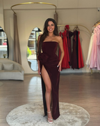 Strapless Sleeveless Long High Split Prom Dress With Pleated YK0150