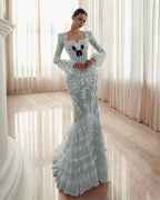 Long Sleeves Sweetheart Long Mermaid Prom Dress With Lace Appliques YK0181