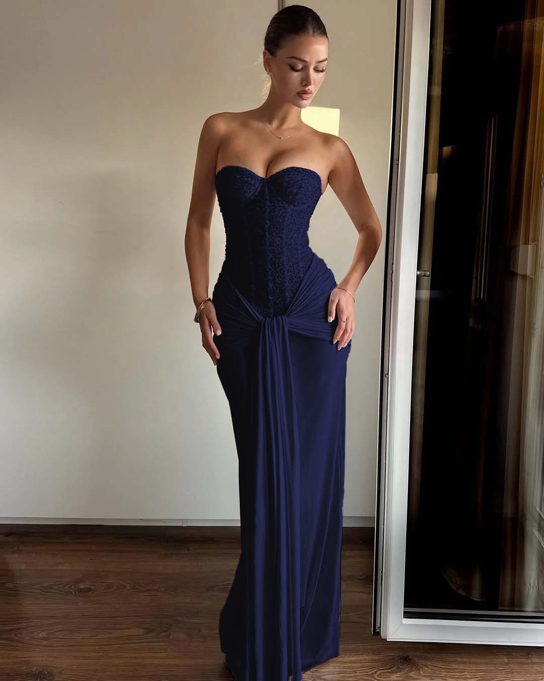 Strapless Sweetheart Sleeveless Long Mermaid Prom Dress With Pleated YK0363