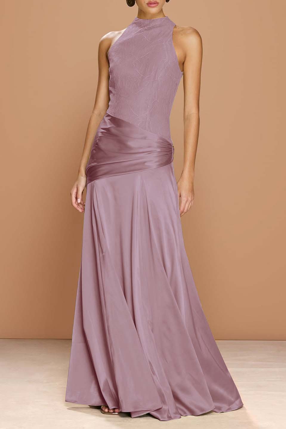 Cocoslly High-Neck Sleeveless Long Pleated Mermaid Prom Dress With Embroidery | Sage Green Satin ZA0147