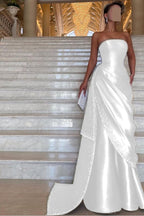 Chic Strapless Sleeveless Long Prom Dress With Pleated Beading WQ0094