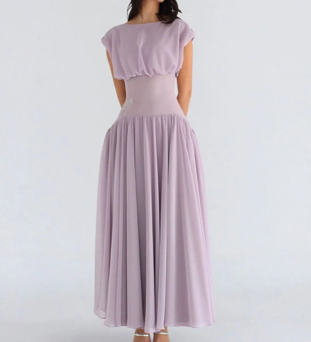 Cocoslly Bateau Simple Summer Sleeveless Long Prom Dress With Beadings | Lilac Chiffon ZT0652