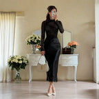 Cocoslly Long Sleeves High Waist Long Mermaid Prom Dress | White Lace And Satin JZ0165