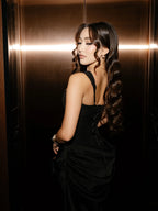 Cocoslly Spaghetti Straps Sleeveless High Waist Long Mermaid Prom Dress | Black Satin CO0118