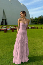 Cocoslly Strapless Sweetheart Sleeveless High Waist Long Prom Dress With Ruffles | Mint Green Chiffon YC0477