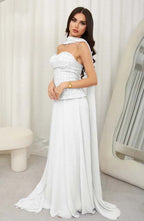 Cocoslly Strapless Sleeveless High Waist Long Prom Dress With Rhinstone And Scarf | Lilac Chiffon JZ0099