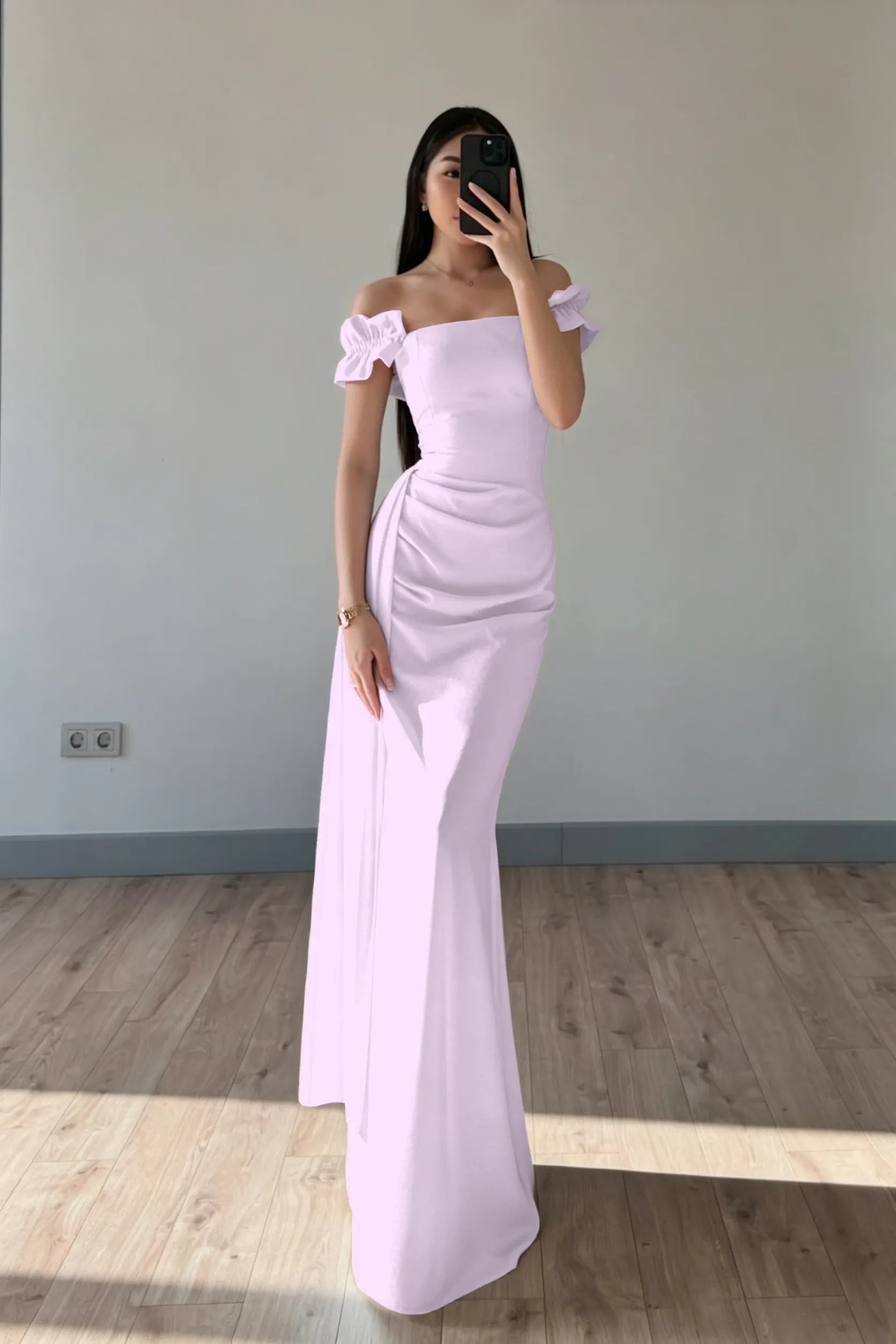 Cocoslly Off-The-Shoulder Sleeveless High Waist Long Mermaid Prom Dress | Baby Blue Satin ZT0711