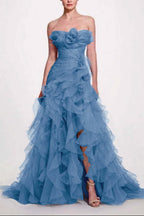 Strapless Sleeveless Long High Split Prom Dress With Pleated XJ0663