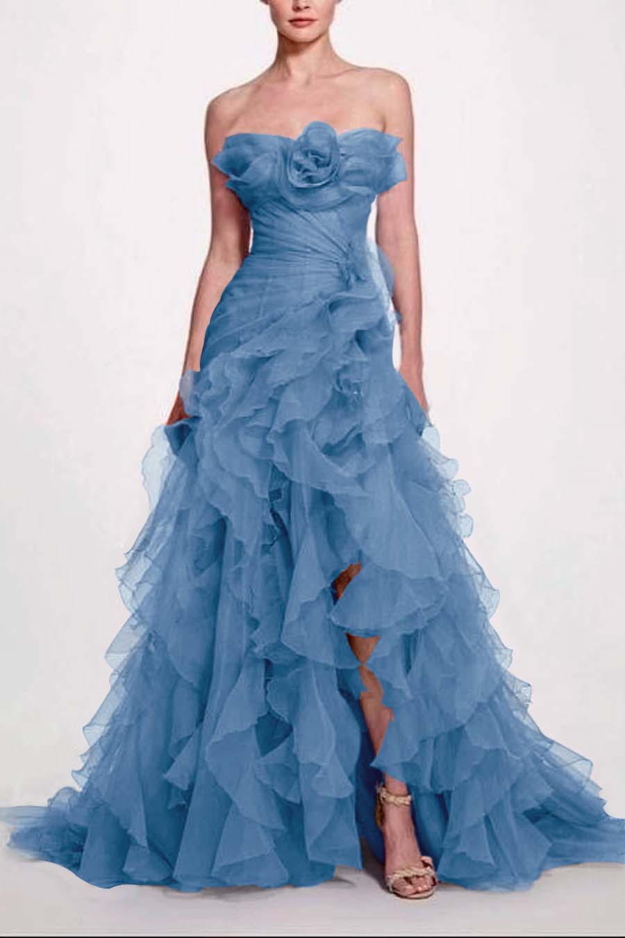 Strapless Sleeveless Long High Split Prom Dress With Pleated XJ0663