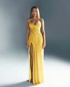 Halter V-Neck Strapless Sleeveless Long Mermaid Prom Dress With Split And Pleated YK0670