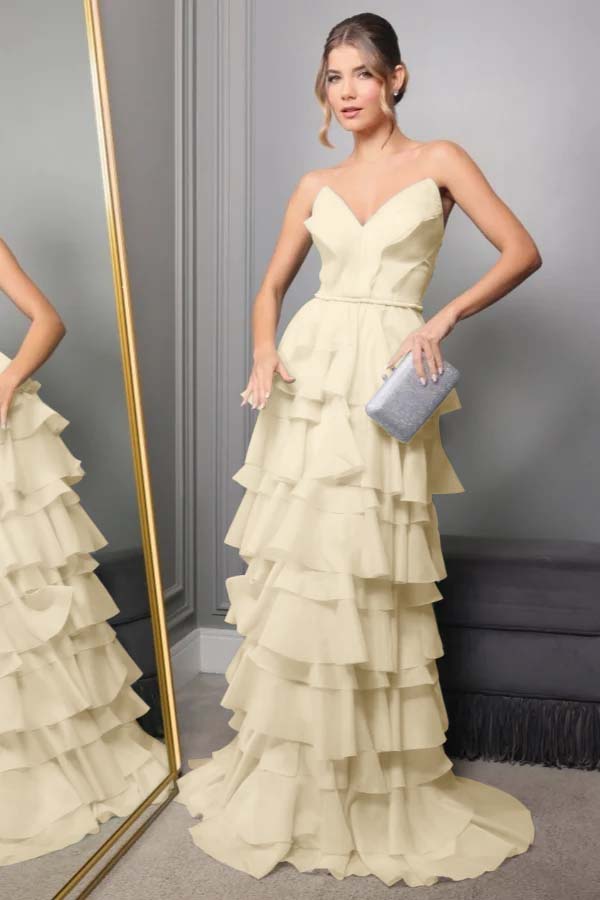 Spaghetti Strap V Neck Sleeveless Long Prom Dress With Pleated WQ0250