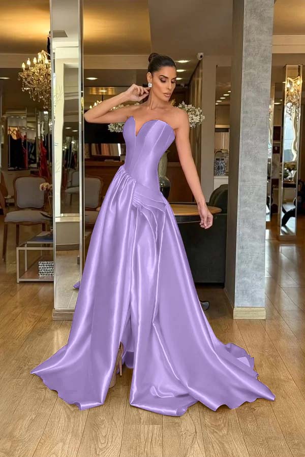 Stunning Strapless Sleeveless Long Split Prom Dress With Pleated WQ0224