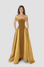 Cocoslly Off-The-Shoulder Sleeveless High Waist Long A Line Prom Dress | Regency Satin LR0426
