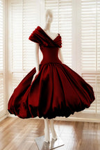 Cocoslly Off-The-Shoulder Sleeveless High Waist Long A Line Prom Dress With Pleated | Red Satin YC0571