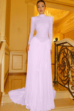Cocoslly High Neck Long Sleeves High Waist Long Prom Dress With Sequins | Champage Chiffon YC0572