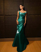 Shining Wide Shoulder Straps Sleeveless Long Mermaid Prom Dress With Pleated YK0715