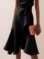 Purplish Blue Waist Twist Ruffled Sleeveless A-Line Midi Dress