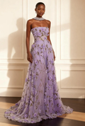 Cocoslly Strapless Sleeveless High Waist Long Prom Dress With Embroidered And Sequins | Lilac Chiffon CO0148