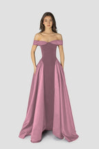 Cocoslly Off-The-Shoulder Sleeveless High Waist Long A Line Prom Dress | Regency Satin LR0426