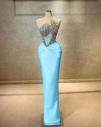 Strapless Sleeveless Long Mermaid Prom Dress With Beading Pleated YK0451
