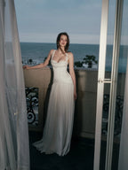 Cocoslly Wide Straps Square Neck Sleeveless High Waist Long Prom Dress | White Chiffon CO0185