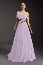 Cocoslly Off-The-Shoulder Long A-Line Prom Dress With Pleated | Burgundy Tulle ZA0173