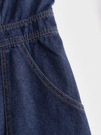 Casual Retro Multi-pocket Topstitching Dark Blue Denim Sleeveless Balloon Jumpsuit