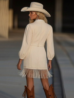 Retro High-end Fashion Tassel Splicing Denim Mini Dress