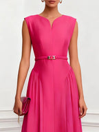 Rose Red Classic Notched Sleeveless A-Line Maxi Dress