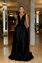 Straps Sleeveless High Waist Long Prom Dress With Pockets Pleated MS0387