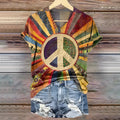 Women's Hippie Rainbow Peace Tie-dye Pattern Casual T-shirt