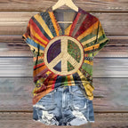 Women's Hippie Rainbow Peace Tie-dye Pattern Casual T-shirt