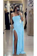 Cocoslly Sleeveless High Waist Long Prom Dress With Deep Split | Olive Green Chiffon CO0146