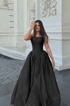 Cocoslly Simple Strapless Sleeveless Long A-line Prom Dress | Fuchsia Satin ZT0713