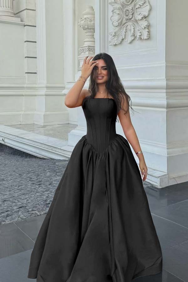 Cocoslly Simple Strapless Sleeveless Long A-line Prom Dress | Fuchsia Satin ZT0713