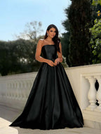 Chic Strapless Sleeveless Long A Line Prom Dress With Pleated YK0232