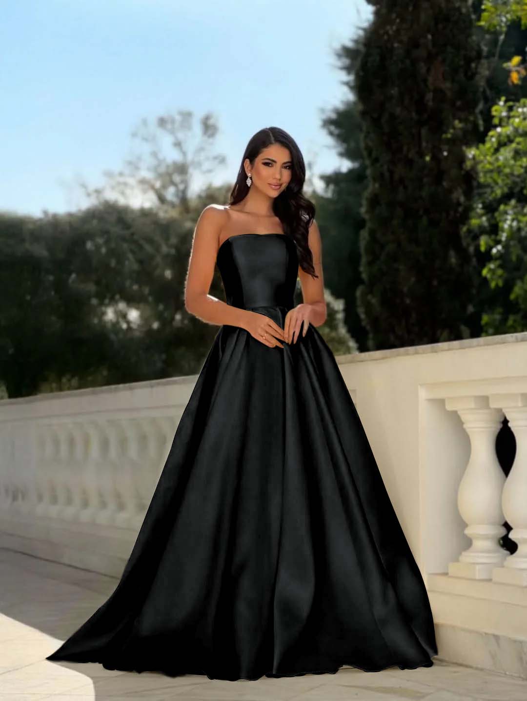 Chic Strapless Sleeveless Long A Line Prom Dress With Pleated YK0232